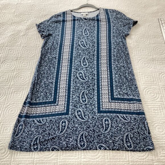 J Jill Dress Blue Floral/Paisley Dress Size M Short Sleeve Stretch Casual Cottag - Picture 10 of 11